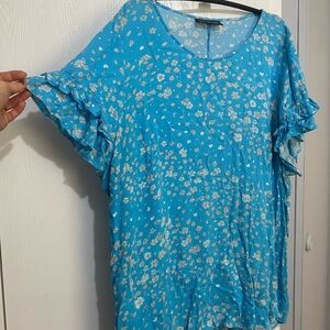 Lane Bryant Women’s 18 Floral Blue Top Ruffle Short Sleeve